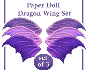 DRAGON WINGS for Paper Doll-Purple Set-Instant Digital Download-Articulated Paper Doll-Jointed-Printable-Fantasy Crafts-Moveable Art Print