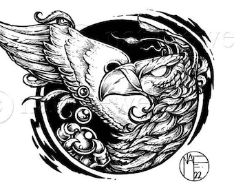 Griffin ORIGINAL Ink Drawing, Gothic, Gifts, Alice In Wonderland, Fantasy Art, Home Decor, Wall Decor, Nature Spirit, Animal, Spiritual