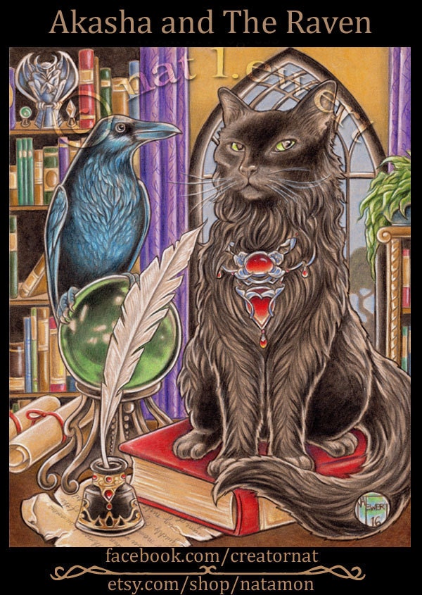 Black Cat Print Black Cat Art Raven Print Gothic Print ...