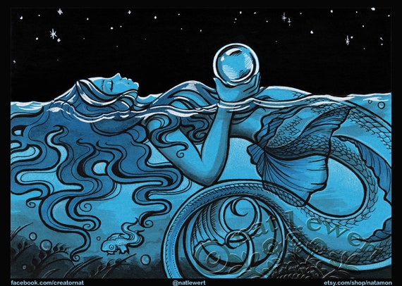Mermaid Illustration Print Fantasy Birthday Gift Wall Decor Etsy