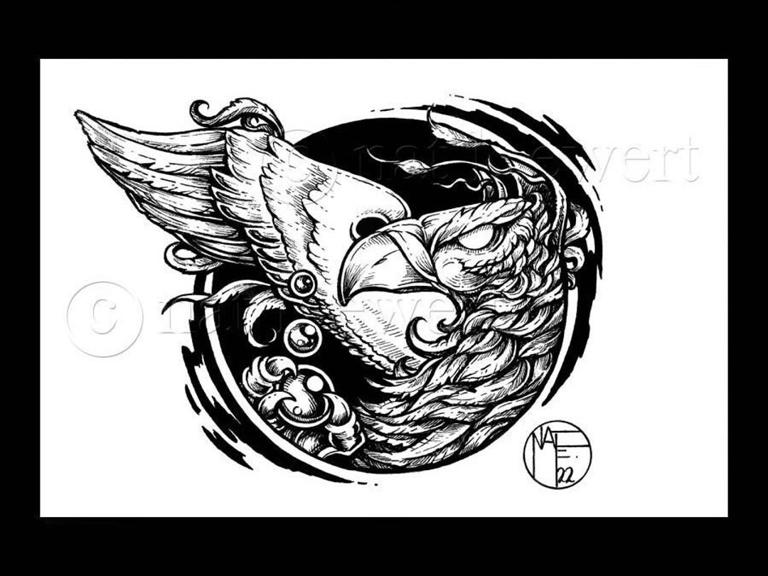 ORIGINAL Griffin Ink Drawing, Gothic, Gifts, Alice in Wonderland ...