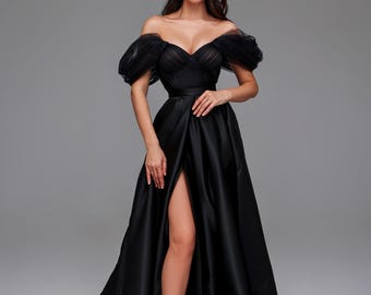 Vestido de novia gótico, vestido de novia negro con abertura en la pierna, vestido de novia con corsé, vestido de novia alternativo y único, vestido de novia de bruja oscura