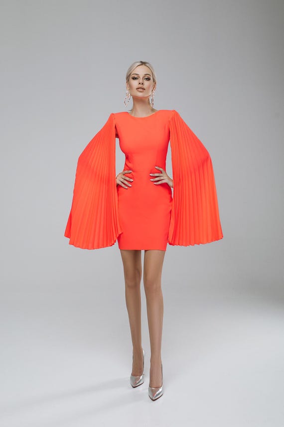 bright orange homecoming dresses dress Elegant Short Orange Satin Homecoming Prom Dress hugging silhouette with spaghetti strapsperfect for prom or party nights! Cute Bodycon V Neck Orange