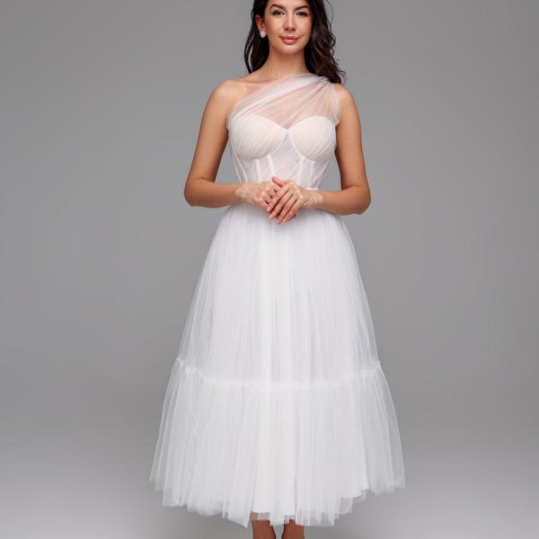 Midi Wedding Dress - Etsy UK