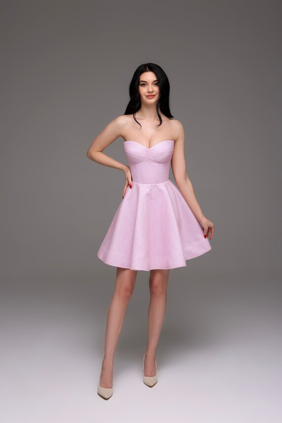 light pink corset dress Off the Shoulder Tiered Long Prom this party dress will be your lovely partner. Light Pink Glitter Corset Mini