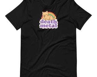 Cute Death Metal Cat Shirt – Funny Rainbow Kitty Graphic Tee – Pastel Goth Aesthetic T-Shirt – Catcore Soft Grunge Shirt