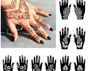 10 Sheets Of Hand Henna/Mehndi Stencils Stick On Tattoo Stencil