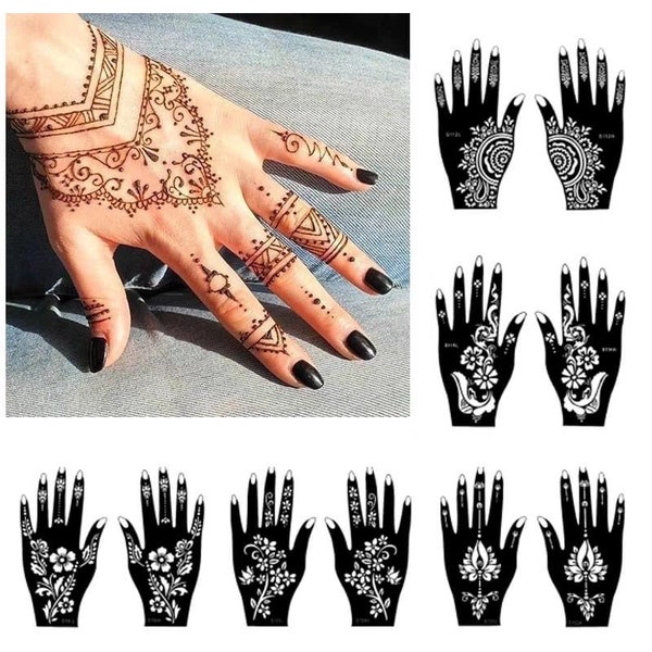 10 Sheets Of Hand Henna/Mehndi Stencils Stick On Tattoo Stencil