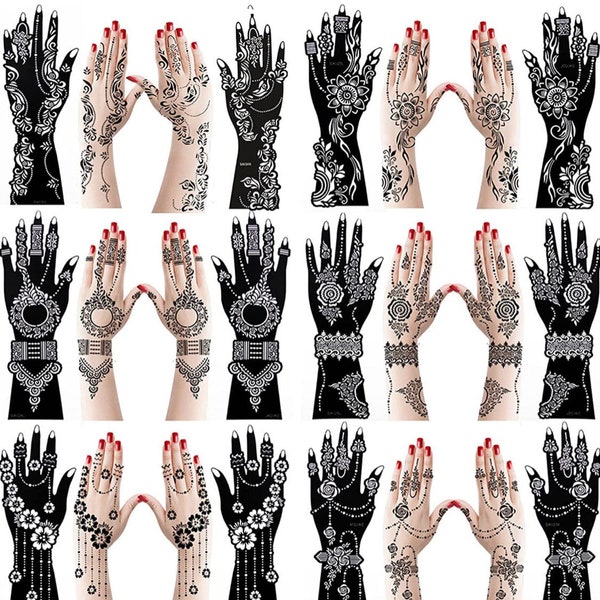 5 Blatt Vollarm-Hand-Henna/Mehndi-Schablonen zum Aufkleben von Tattoo-Schablonen