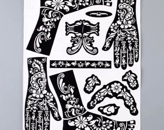 3 Sheets Of Different Design Hand Body Full Arm Hand Henna/Mehndi Stencils Stick On Tattoo Stencil