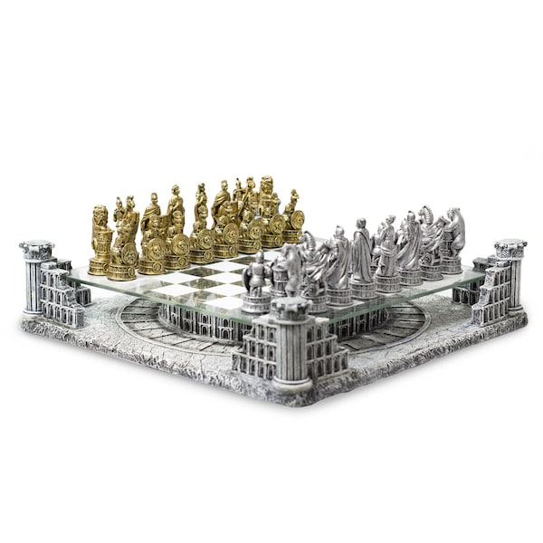 Roman Gladiators 3D Chess Set - Handmade Gold and Silver Polyresin Chess Pieces