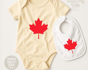 Canada Baby Onesie and Bib Set – Maple Leaf Outfit – Canadian Pride Gift