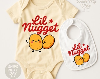 Lil Nugget Baby Onesie and Bib Set: Funny Chicken Newborn Gift