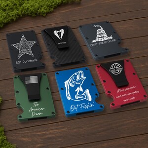 Cartera delgada con grabado personalizado, billetera metálica, bloqueo RFID con clip para billetes, compatible con AirTag, regalo de cumpleaños para hombre, regalo para el Día del Padre