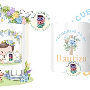 Taza Bautizo: Diseño para Sublimar | Niña y Niño | Descarga 2x1 | Svg, Png, Pdf, Cmyk