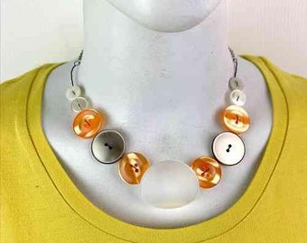 Orange and White Button Statement Fashion Necklace