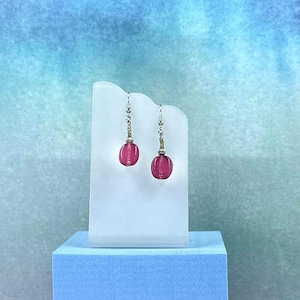 Single Drop Pink Glass Bead Dangle Earrings