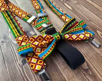 Bow tie and suspenders set, bow tie set for kids,African fabric suspenders, suspenders , Bow tie, For boys, For men, Ankara,Wakanda,For Baby