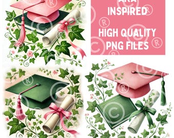 D9 1908 Inspired Graduation PNG Bundle: Pink & Green Sorority Designs (Digital Download)