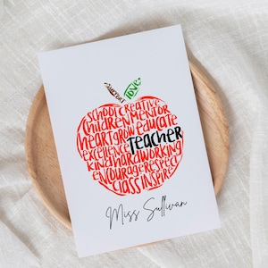 Hinweiskarten, Lehrer-Anerkennungskarten-Set, Dankeskarten für Erzieher, Apple Word Art Design, Grußkartenpaket, personalisiert