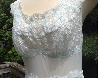 Vintage Pale Blue Nylon Lace Nightgown Vanity Fair