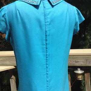 Vintage Aqua Blue Dress Beaded Collar Mad Men image 4