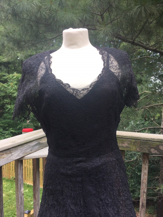 Vintage Black Lace Gown Full Circle Skirt - image 9