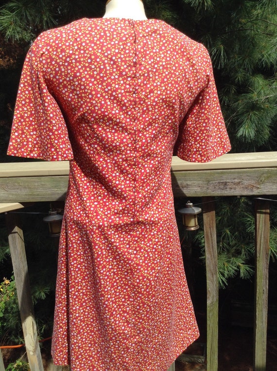 Vintage Red Cotton Print Dress Bell Sleeves - image 3