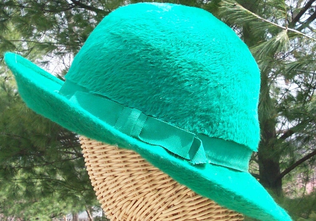 Vintage Green Brushed Wool Hat - Etsy display picture 2
