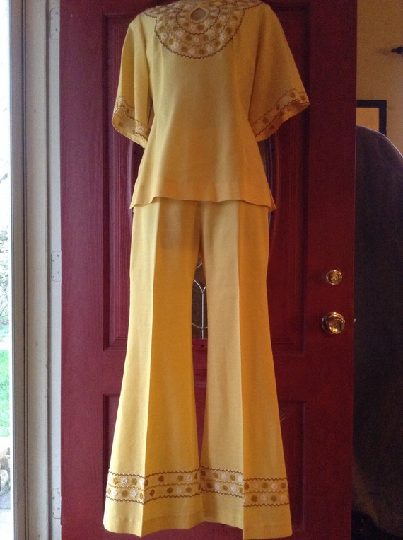 Vintage Yellow Embroidered Pantsuit