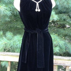 Vintage Black Velvet Dress Pearl Neck line image 1