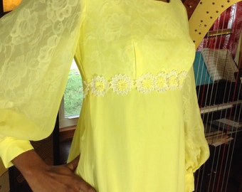 Vintage Yellow Chiffon Daisy Lace Gown
