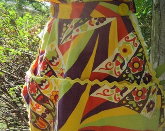 Vintage Apron Mod Orange and Purple