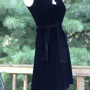Vintage Black Velvet Dress Pearl Neck line image 4