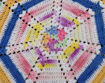 Vintage Doily Crochet Pink Blue Multicolor