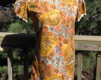 Vintage Butterfly Print Dress Daisy Trim