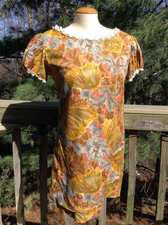 Vintage Butterfly Print Dress Daisy Trim