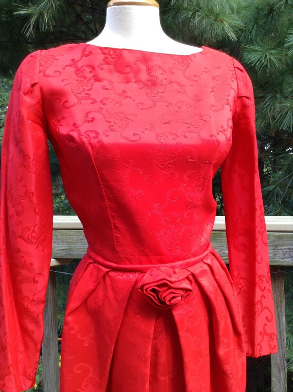 Vintage Red Brocade Bombshell Dress