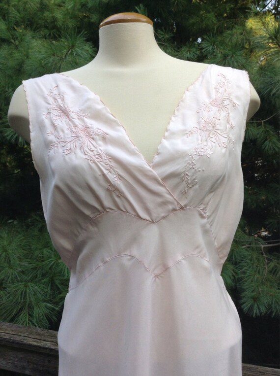 Vintage Peach Silk Nightgown Embroidered