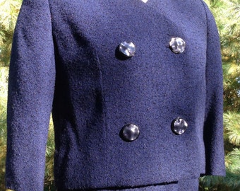 Vintage Blue Wool Boucle Suit Bonwit Teller