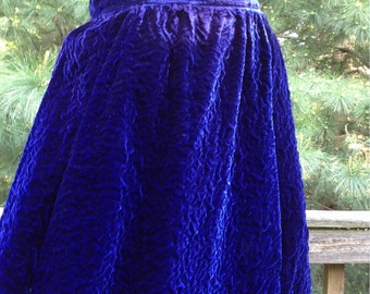 Vintage Cobalt Blue Quilted Velvet Maxi Skirt
