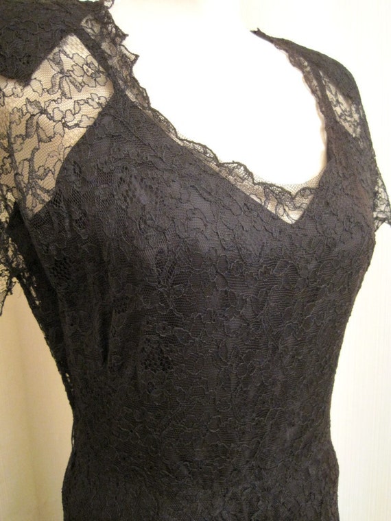 Vintage Black Lace Gown Full Circle Skirt - image 4