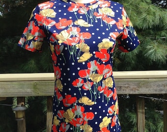 Vintage Knit Blouse Neon Red Poppies