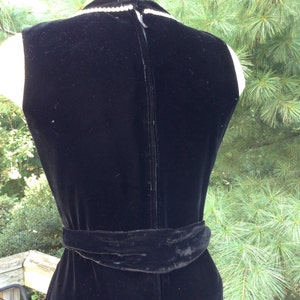 Vintage Black Velvet Dress Pearl Neck line image 3