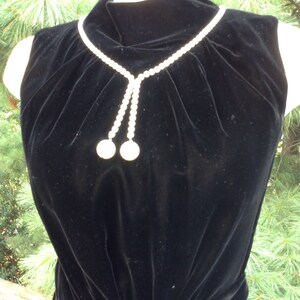 Vintage Black Velvet Dress Pearl Neck line image 2