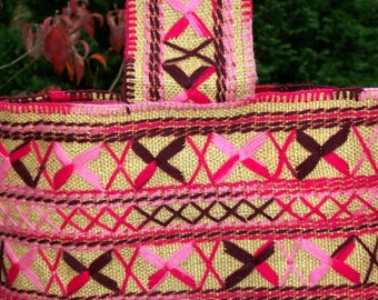 Pink Embroidered Tote Bag