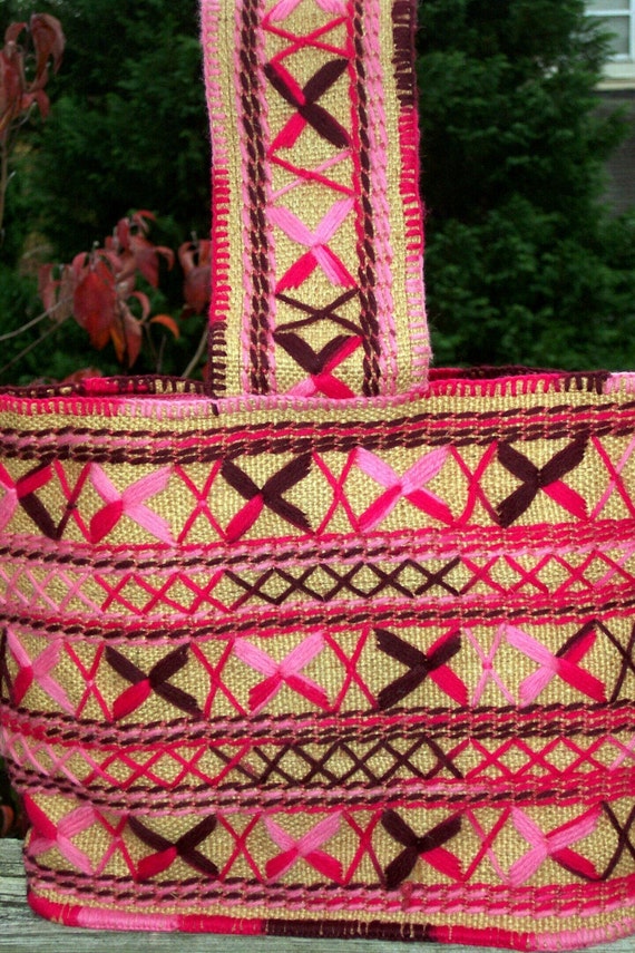 Pink Embroidered Tote Bag