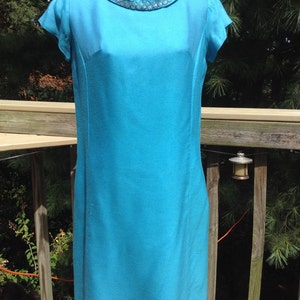 Vintage Aqua Blue Dress Beaded Collar Mad Men image 2