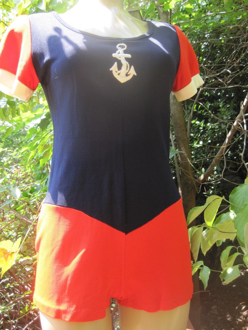 Vintage Blue and Orange Knit Romper image 1