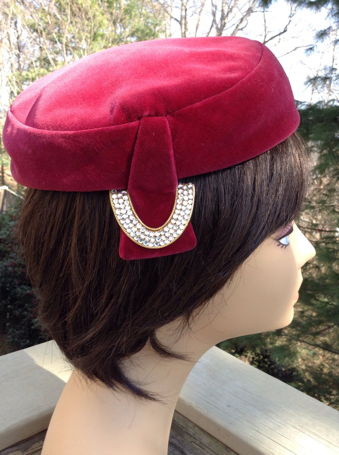 Vintage Merlot Velvet Pillbox Hat Mr 